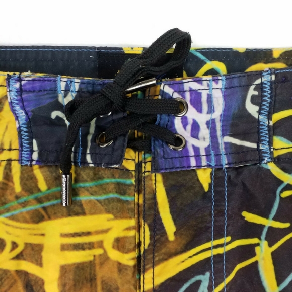 VTG Desigual Multicolor Graffiti Print Mesh Lined Long Length Swim Trunk Mens XL - Picture 6 of 16